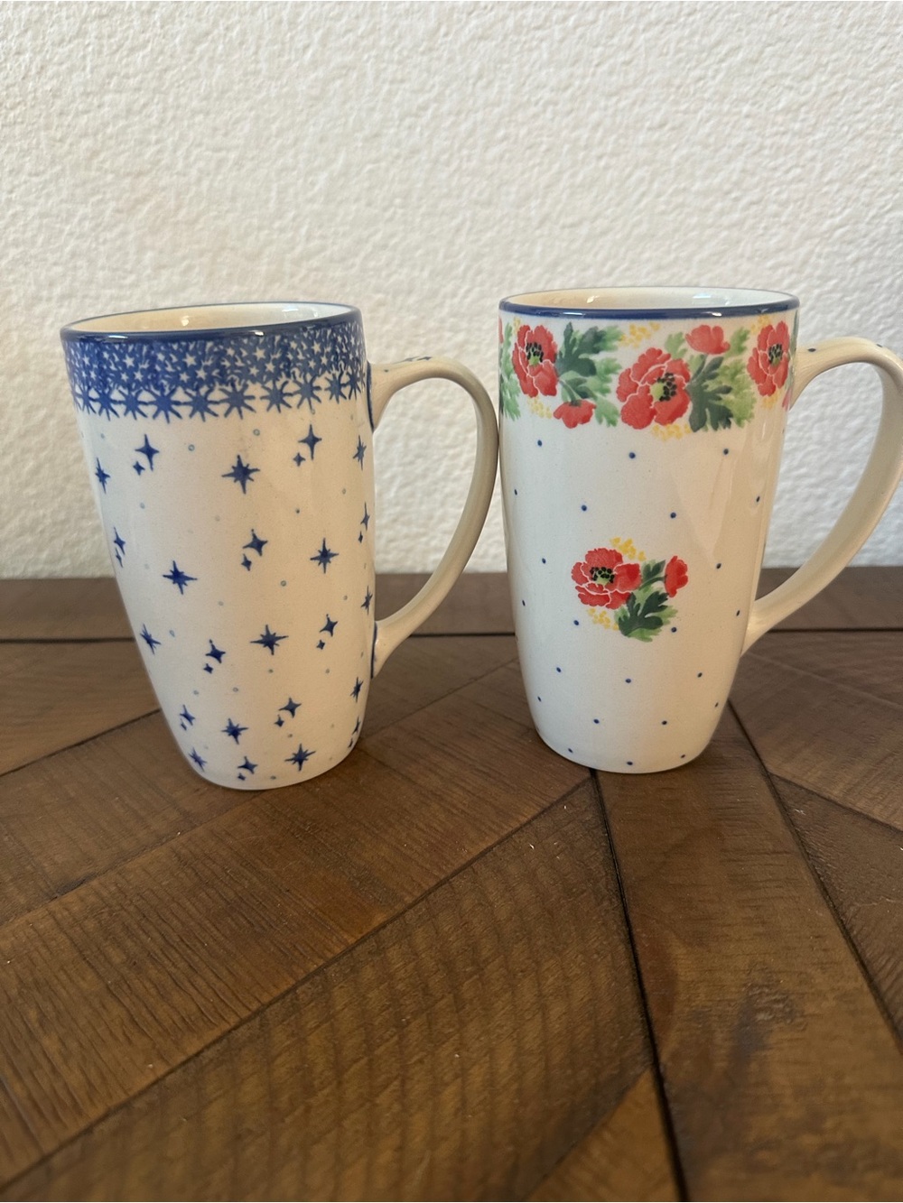 Polish Pottery Floral and Star Patterns Latte Mugs 14 oz